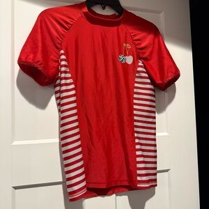Cat & Jack Red and White Striped Rashguard